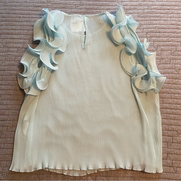 Blue Zara Boho Ruffle Sleeve Pleated Blouse Top - Picture 7 of 7